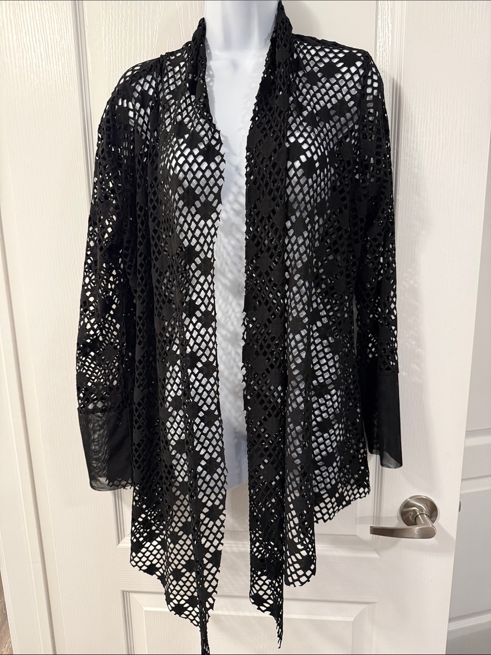 Y2K Women’s Whimsigoth Black Crochet Mesh Open Cardigan Top Boho Festival Beach